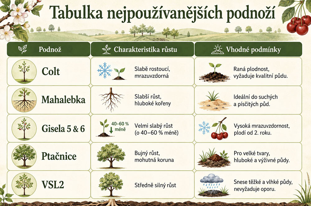 Podnože a vliv na růst třešní